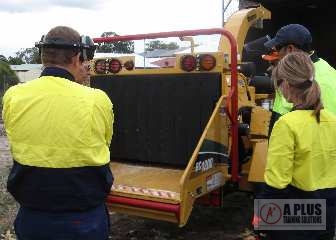 Stream of chips comes out of the chipper